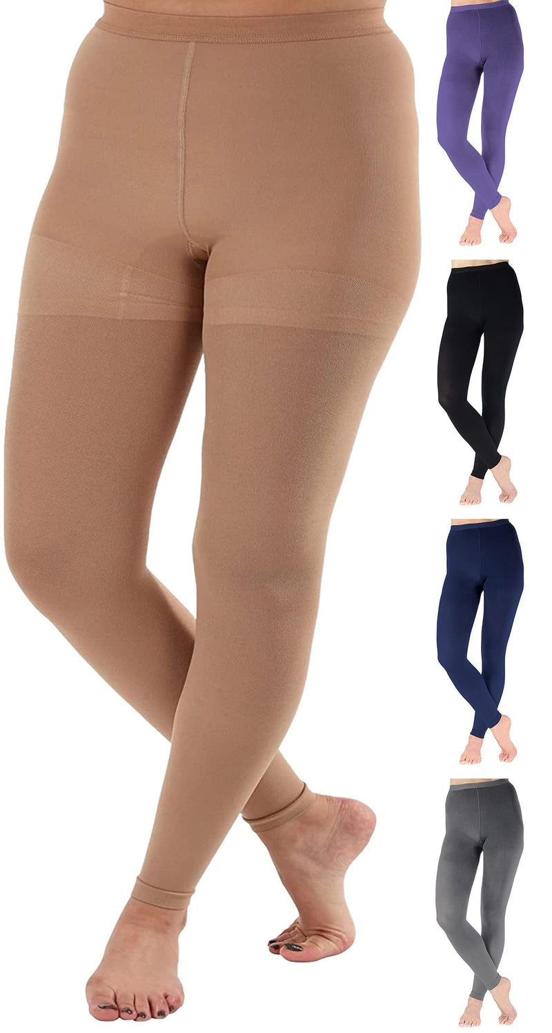 ABSOLUTE SUPPORT Compression Leggings for Women 20-30mmHg - Footles High Waist Compression Tights for Circulation during Pregnancy, Sports, Workout, Running - Beige, Medium - A717BE2 - Image 1
